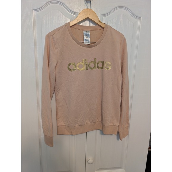adidas Tops - Adidas Blush Pink Crewneck Sweatshirt Gold Logo Spellout Size Small